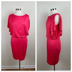 Trina Turk Solid Coral Pink Red Ruffle Drape Sleeve Dress Women Small